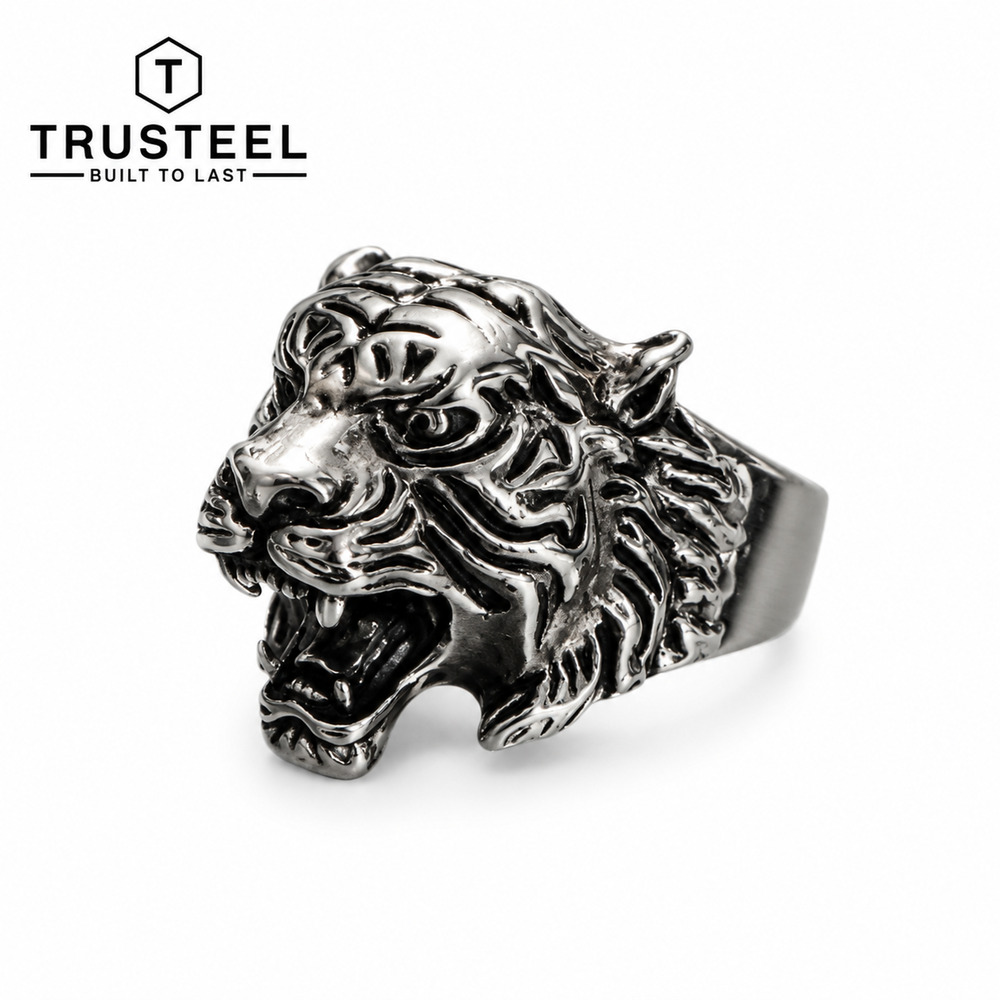Men’s Stainless Steel Roaring Tiger Ring Biker Gothic Animal Statement Size 9
